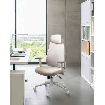 Kancelářská židle šedá síťovina čalounění nastavitelné područky a opěrka hlavy nastavení výšky sedadla otočná základna naklápění opěradla Beliani