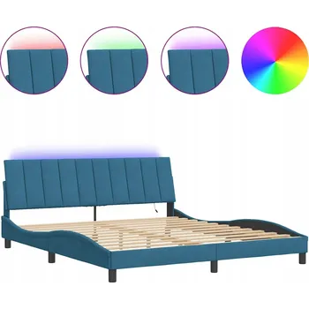 Postel Rám postele s LED podsvícením 218 x 185 x 74,5 cm, modrá, sametová