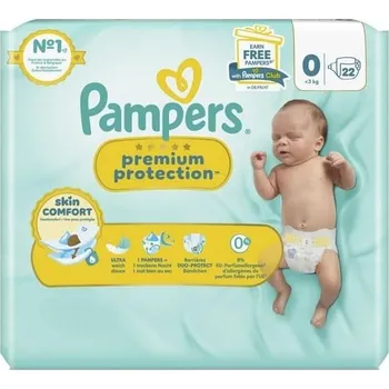Plena pro dospělé Pampers Premium Protection Velikost 0, 22 plen, 3 kg, dvojitá ochrana pro pokožku a proti protečení