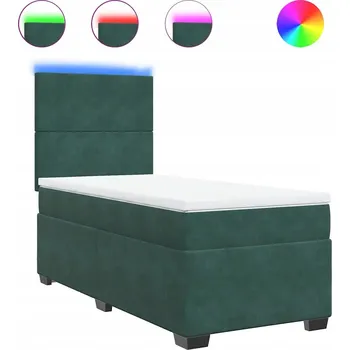 Postel Kontinentální postel s LED, tmavě zelená, 200 x 100 x 140,5/150,5 cm