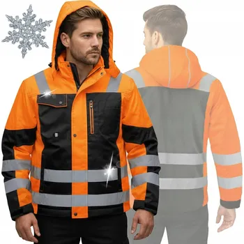 Pracovní obuv KURTKA ROBOCZA ZIMOWA MĘSKA ODBLASKOWA ZATEPLENÁ S KAPUCÍ, VODĚODOLNÁ