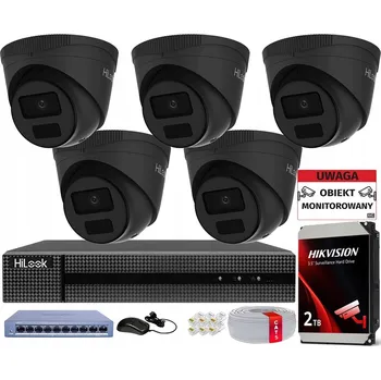 Bezpečnostní kamera Sada pro monitorování HiLook IPCAM-T4-P BLACK (x5) POE KIT + NVR + HDD
