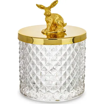 Dóza na potraviny SKLENĚNÁ DÓZA 11,5 CM ORGANIZÉR S VÍKEM NA VATOVÉ TAMPÓNY, KOSMETIKU A DROBNOSTI