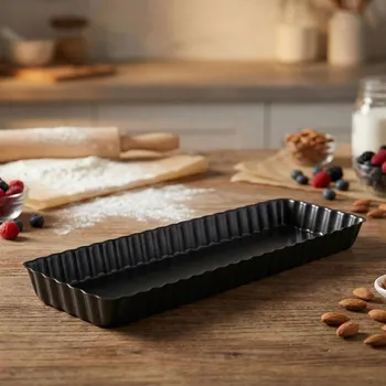 Forma na pečení Ocelová koláčová forma na pečení s odnímatelným dnem OBDÉLNÍKOVÁ černá 35 x 11 cm