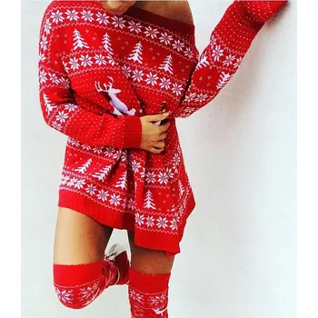 Dámský svetr Fashionweek Prodloužený vánoční svetr,tunika oversized NB14836 Barva: Červená, Velikost: Universal