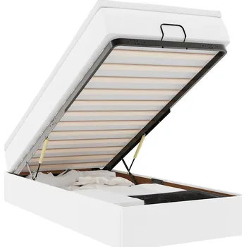 Postel Bílá otoman s matrací a topperem 203 x 90 x 23,5 cm