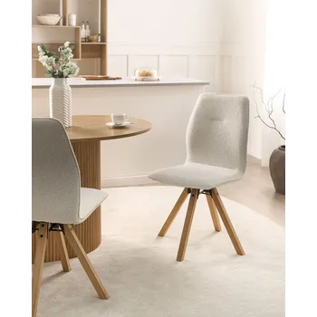 Sada 2 otočných jídelních židlí krémově bílá buklé čalounění dřevěné nohy jídelna Beliani