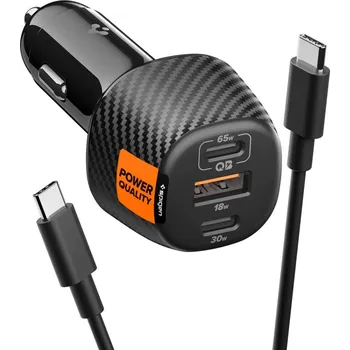 Spigen – nabíječka do auta Essential (EV1133) – 3v1, USB, 2x Type-C, rychlé nabíjení, Quantum Boost, čip E-Marker, 113W – černá