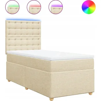 Postel Kontinentální postel 190x90 cm krémová s LED osvětlením, matrací a topperem