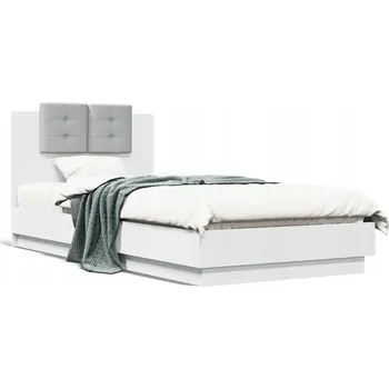 Postel Rám postele s opěrkou hlavy, bílý, 204,5 x 93 x 84 cm, polštář světle šedý