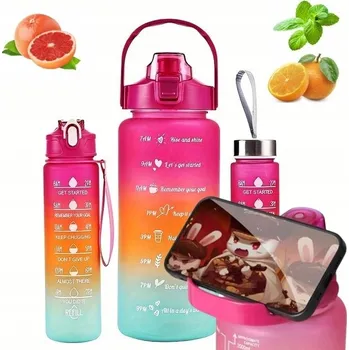 Láhev Motivační láhev s měrkou 1000 ml, plast, modrá/růžová