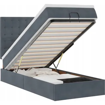 Postel Otoman s matrací a topperem, tmavě šedá, 193 x 90 x 118/128 cm