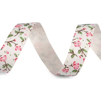 Stuha Bavlněná stuha šíře 15 mm květy, velké, 1 režná světlá růžová