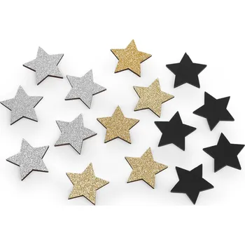 Vánoční dekorace Dřevěná hvězda k nalepení Ø30 mm, Balení 10 ks, Varianta 2 zlatá glitry