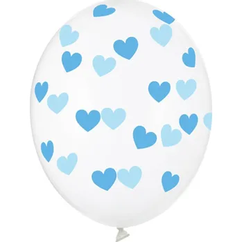 PartyDeco Balónek s potiskem transparent Srdce modré 1 ks