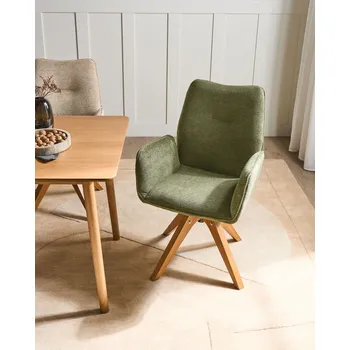Otočná jídelní židle zelená lněné čalounění vysoké opěradlo s područkami skandinávský styl kuchyňe jídelna Beliani