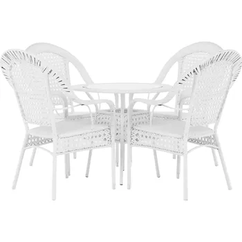 Zahradní sestava Zahradní set KOVEN 1+4, umělý ratan bílý, ocel