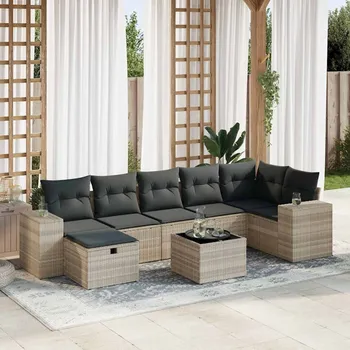 Zahradní lavice zahrada-XL 8dílná zahradní sedací souprava a podušky světle šedá polyratan 3325718