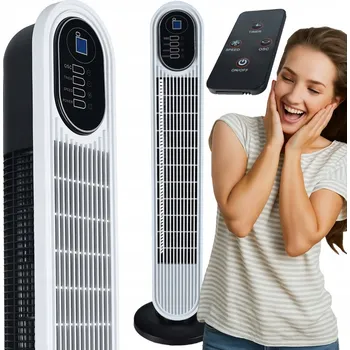 Domácí ventilátor Sloupový Ventilátor s Dálkovým Ovládáním, Oscilací a Časovačem - Výkonný