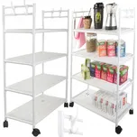 KOUPELNOVÁ POLICE SKŘÍŇKA KUCHYŇSKÝ REGÁL MOBILNÍ NA KOLEČKÁCH 4 ÚROVNĚ HÁČKY