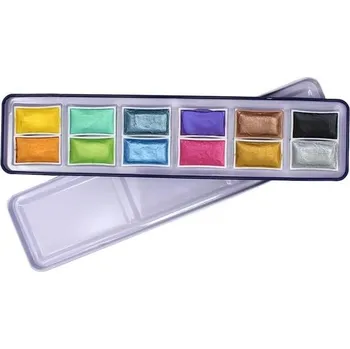 Zahradní dekorace Sada akvarelových barev ARTWAY – Třpytivé – 12 plných pánviček – Výběr metalických a perleťových