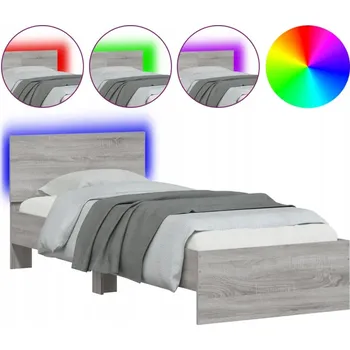 Postel Postel s čelem a RGB LED podsvícením, šedý dub sonoma, 203x95x70 cm