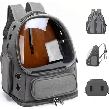 Obraz PŘEPRAVKA PŘENOSNÝ PRO KOČKY BATOH KOPULE ŠEDÝ ERGONOMICKÝ VĚTRANÝ