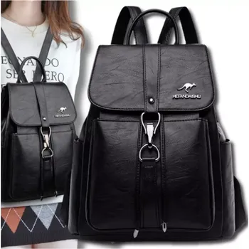 Městský batoh Kožený batoh Kangur DB09 (Módní dámský kožený batoh 32 x 29 x 14 cm, EKO kůže, černé kování)