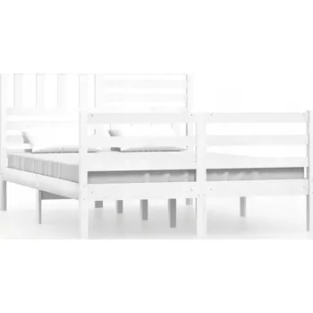 Postel Rám postele z masivního borovicového dřeva, bílý, 205,5 x 146 x 100 cm