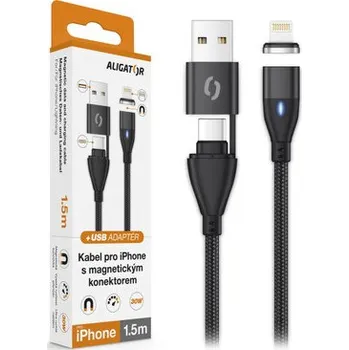 Datový kabel Datový kabel ALIGATOR MAGNETIC 3A 30W, USB-C+USB/Lightning 1,5m