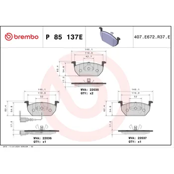 Brzdová destička Sada brzdových destiček, vždy 4 kusy v sadě BREMBO P 85 137E