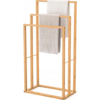 Věšák Stojanový věšák na ručníky NetPrice.pl bambusový hnědý se 3 rameny