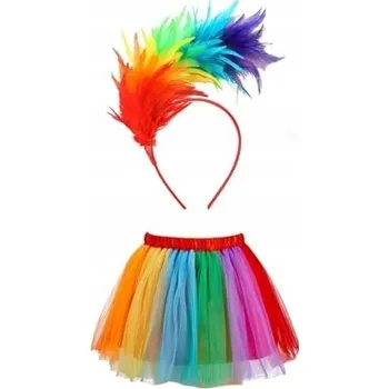 Karnevalový kostým KOSTÝM 80. léta Duha Sukně TUTU Čelenka Pírka Neon Party