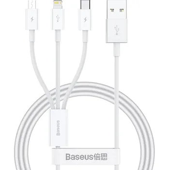 Baseus – datový kabel Superior Series (P10320105221-00) – USB na Type-C, Micro-USB, Lightning, rychlé nabíjení, 1m – Stellar White