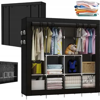 Šatní skříň SKŘÍŇ ČERNÁ 170X45X170 S TYČÍ NA ZAVĚŠENÍ A POLICEMI, SKLÁDACÍ