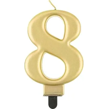 Svíčka Narozeninová svíčka na dort - 8 - metalická zlatá - 8 cm