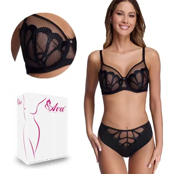 Podprsenka Ava 2187 černá výšivka tyl černé kostice Měkká podprsenka 65D SOFT