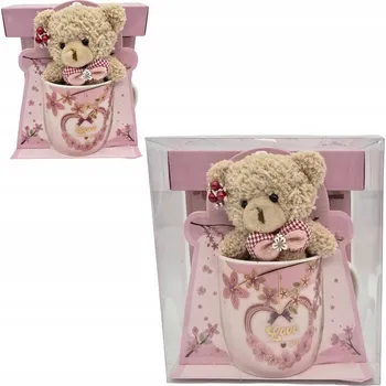 KERAMICKÝ HRNEK + PLYŠOVÁ HRAČKA MEDVÍDEK LOVE S OZDOBNOU DÁRKOVOU KRABIČKOU