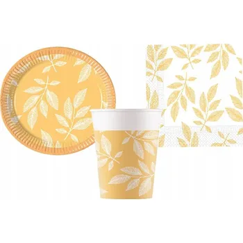 SADA POMERANČOVÉ VĚTVIČKY TALÍŘKY HRNÍČKY UBROUSKY NA OSLAVU