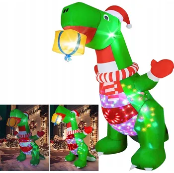 Vánoční dekorace ELEKTRICKY NAFUKOVACÍ DINOSAURUS VÁNOČNÍ DEKORACE DO ZAHRADY S LED OSVĚTLENÍM 240 cm
