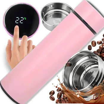 Termohrnek Termohrnek - termos s LED displejem, láhev 500 ml, růžová