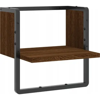 police Nástěnná police s tyčí, dřevotřísková deska, hnědý dub, 30x25x30 cm