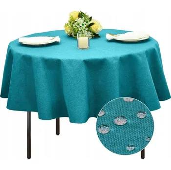 Prostěradlo Obrus na stůl kulatý imitace lnu voděodolný tyrkysový průměr 120 cm