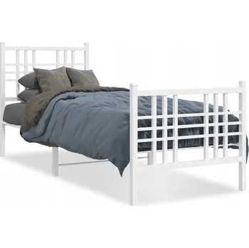 Postel Bílý kovový rám postele 207 x 85 x 90 cm s čelem a nožní deskou
