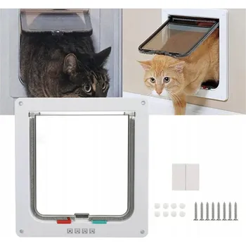 Obraz Kyvné Dvířka Pro Kočky a Psa, Klapka se 4 Režimy, Bílá, Velikost L