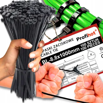 Stahovací páska STAHOVACÍ PÁSKY pásky sada stahovací pásky černé UV 8,8x1000 10 ks