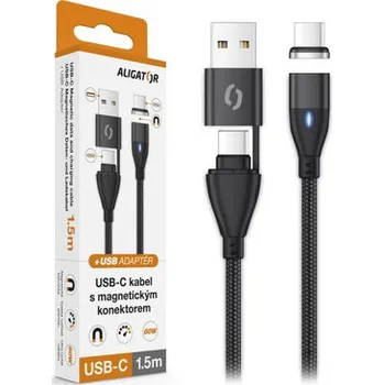 Datový kabel Datový kabel ALIGATOR MAGNETIC 3A 65W, USB-C+USB/USB-C 1,5m