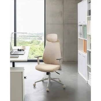 Kancelářská židle béžová síťovina čalounění nastavitelné područky a opěrka hlavy nastavení výšky sedadla otočná základna naklápění opěradla Beliani