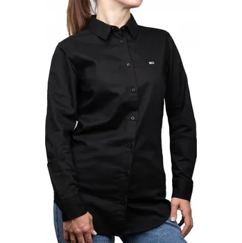 Dámská košile Tommy Jeans dámská košile s dlouhým rukávem, bez vzoru, černá Oxford, velikost L