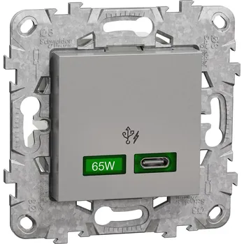vypínač SCHNEIDER ELECTRIC SCHNEIDER Zásuvka Unica Rychlonabíjecí konektor USB C (65W), Aluminium NU501430